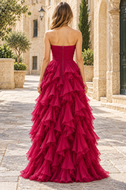 A-Line Strapless Scoop Neck Ruffles Empire-Waist prom Formal Dress
