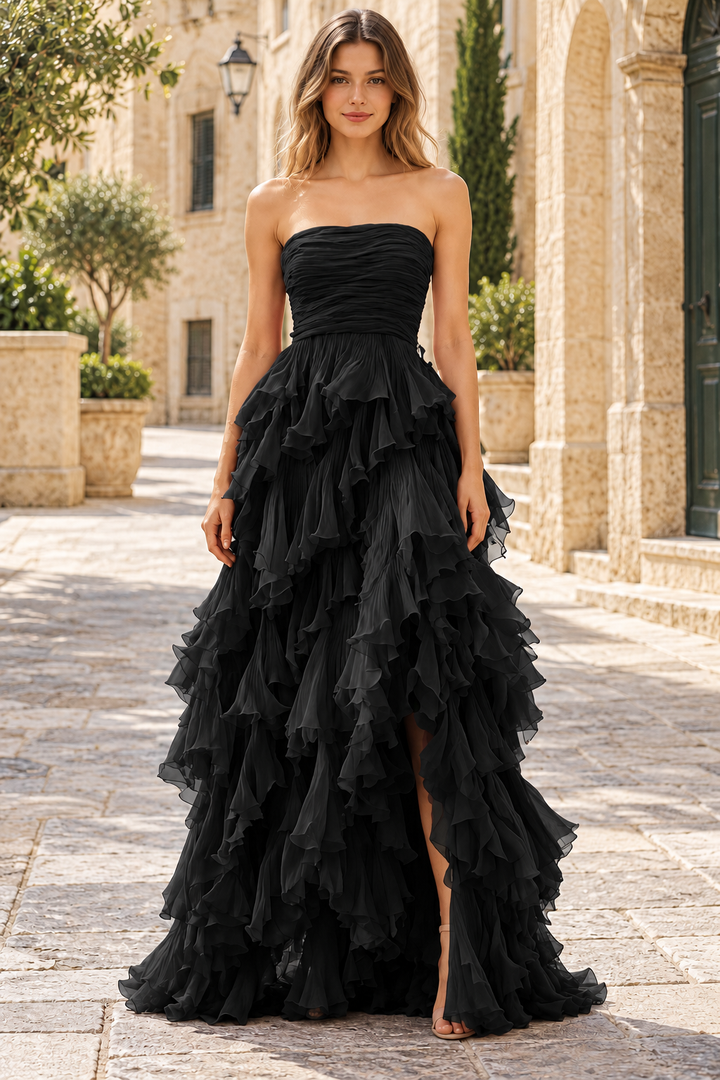 A-Line Strapless Scoop Neck Ruffles Empire-Waist prom Formal Dress