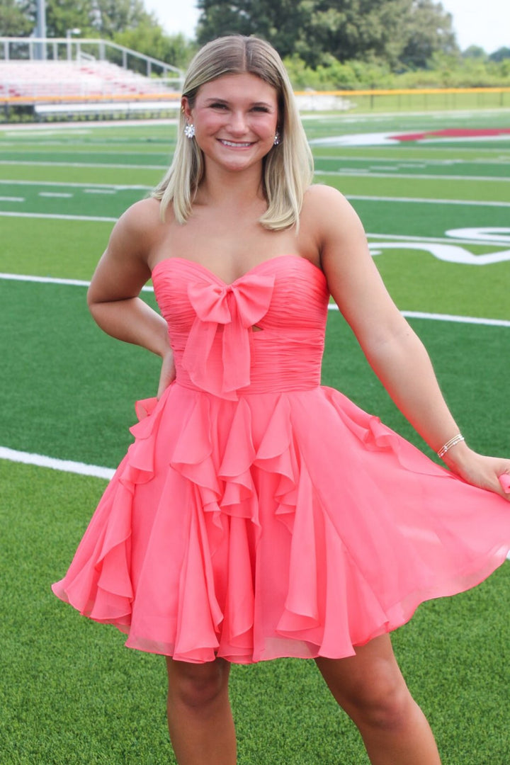 A-Line Strapless Sweetheart Ruffles Short Homecoming Dress