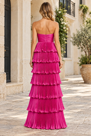 A-Line Strapless Tiered Sweetheart Twist Sleeveless Long Prom Formal Dress