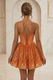 A-Line Strapless V-Neck Sequins Appliques Empire-Waist Short Homecoming Dress