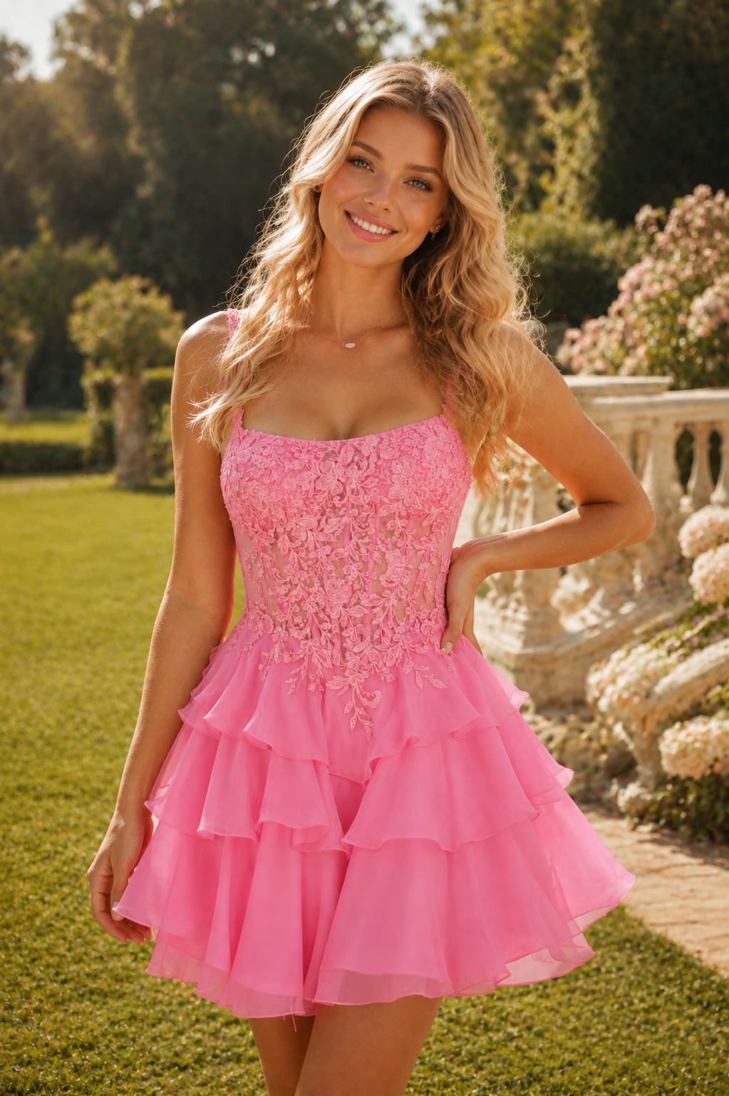 A-Line Straps Scoop Neck Appliques Ruffles Short Homecoming Dress