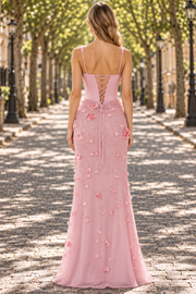 A-Line Straps Square Neck Appliques Side Slit Long Prom Dress