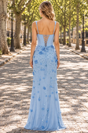 A-Line Straps Square Neck Appliques Side Slit Long Prom Dress