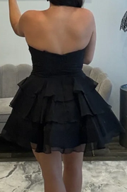 A-Line Twist Strapless Empire-Waist Chiffon Tiered Short Homecoming Dress