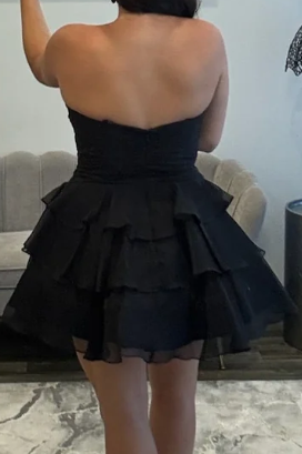 A-Line Twist Strapless Empire-Waist Chiffon Tiered Short Homecoming Dress