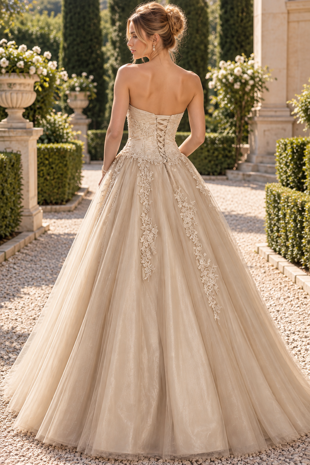 Beautiful A-Line Strapless Sweetheart Empire-Waist Lace Appliques Long Prom Dress
