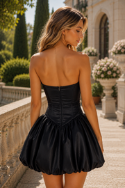 Black Strapless Corset Homecoming Mini Dress with Bubble Hem