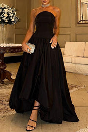 Black Strapless A-Line Empire-Waist Sleeveless Pleated Long Prom Formal Dress