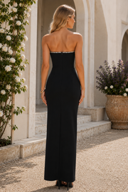 Black Strapless Scoop Neck Bodycon High Slit Prom Formal Dress