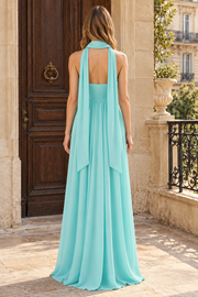 Blue A-Line Strapless Sweetheart Twist Chiffon Prom Formal Dress