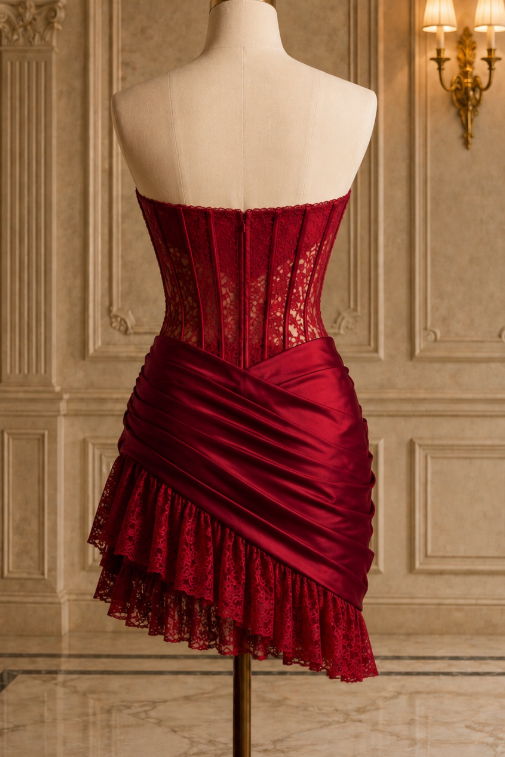 Burgundy Sweetheart Strapless Ruffles Pleated Mini Homecoming Dress