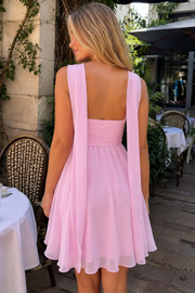 Casual A-Line Empire-Waist Strapless Pleated Chiffon Homecoming Party Dress