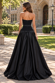Chic Black A-Line Strapless Empire-Waist Satin Sleeveless Long Prom Dress