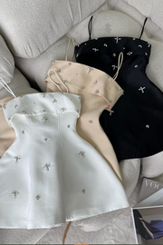 Chic Spaghetti Straps A-Line Beads Satin Short Homecoming Party Dress
