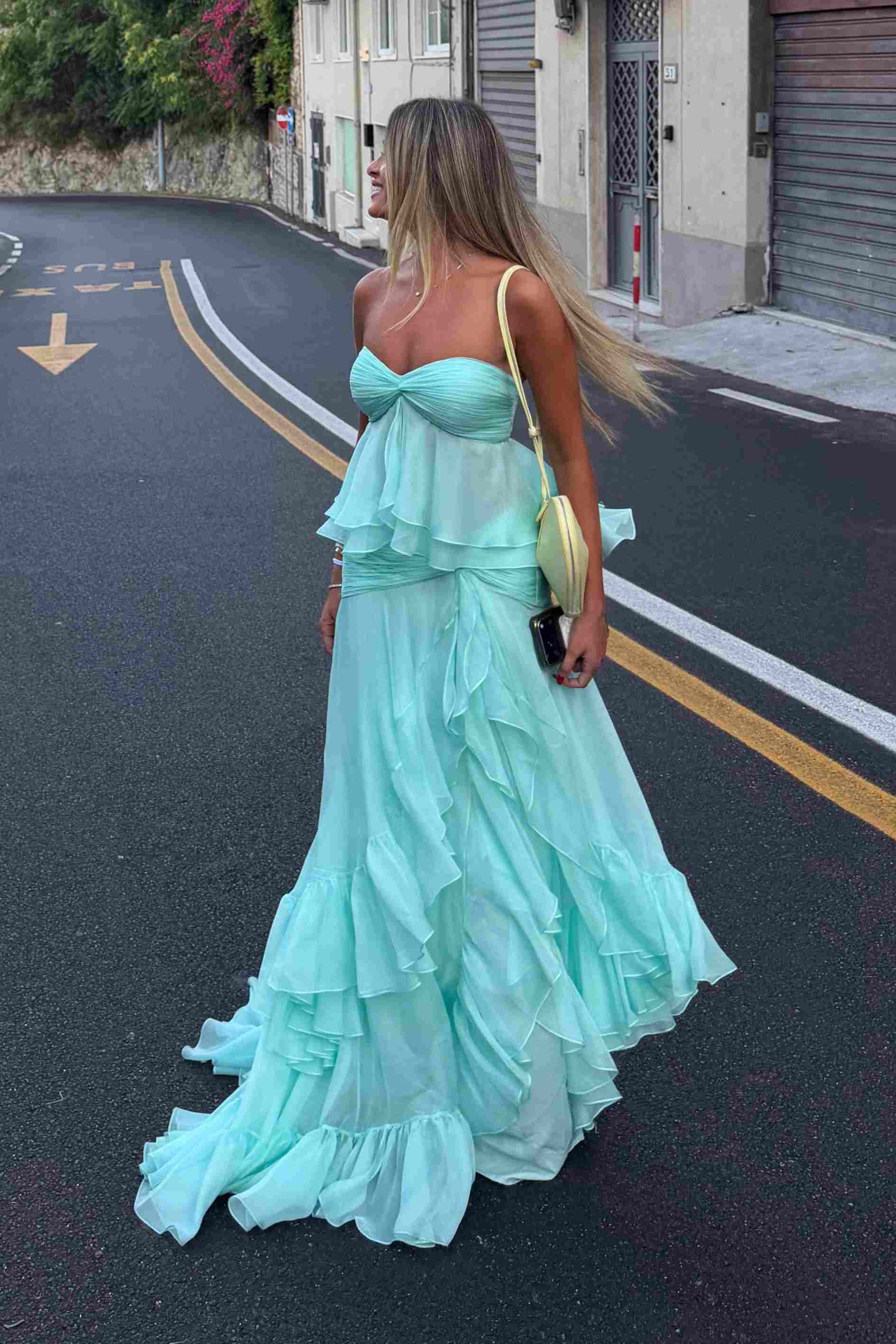 Chic Strapless Sweetheart Ruffles Chiffon Long Prom Dress