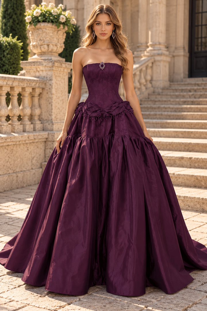 Classy A-Line Strapless Ruched Empire-Waist Sleeveless Long Prom Dress