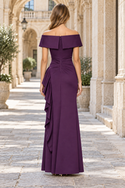 Classy Off-Shoulder Sheath Ruched Satin Prom Evening Dress