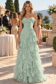 Classy Strapless Empire-Waist A-Line Ruffles Sleeveless Long Prom Evening Dress