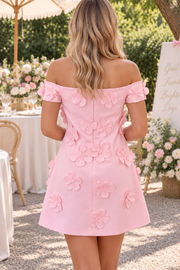 Elegant Pink Off-Shoulder 3D Flower A-Line Homecoming Cocktail Dress
