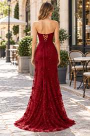 Gorgeous A-Line Strapless Appliques Long Prom Dress with Side Slit