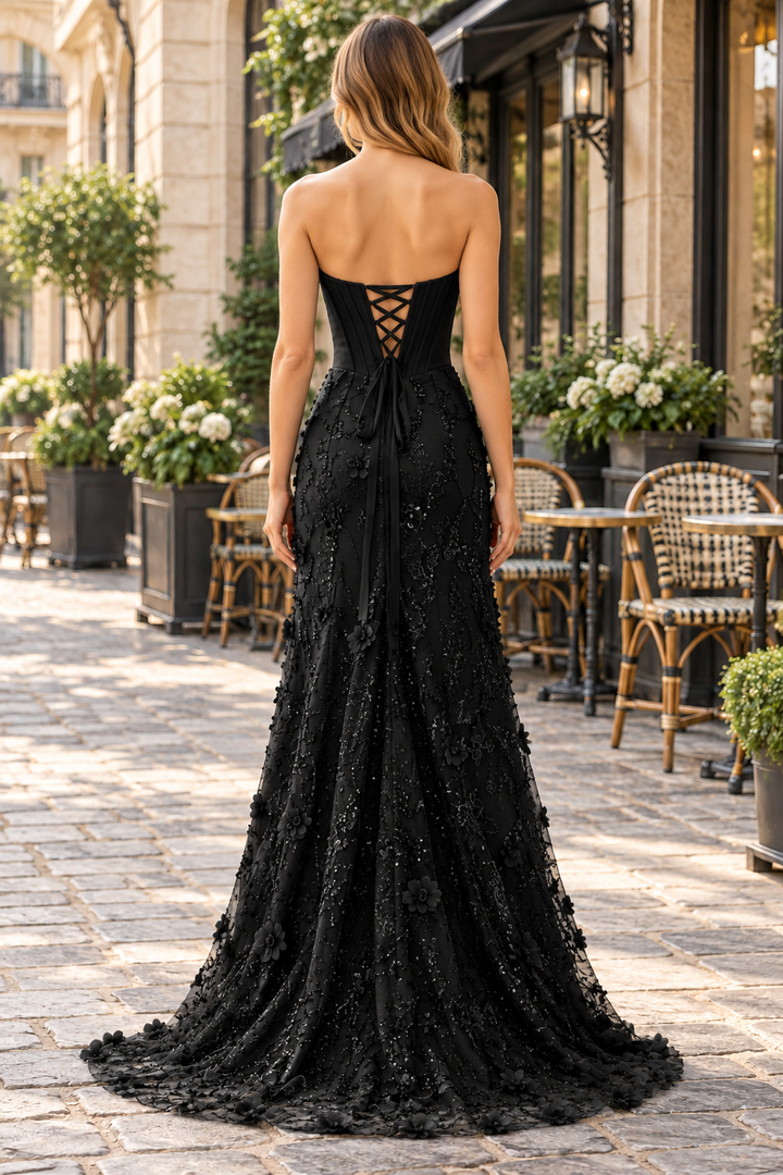 Gorgeous A-Line Strapless Appliques Long Prom Dress with Side Slit