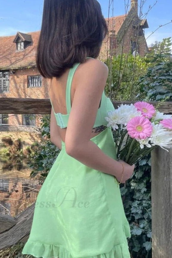 Green A-Line Straps Empire-Waist Sleeveless Short Homecoming Summer Dress