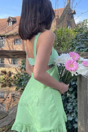 Green A-Line Straps Empire-Waist Sleeveless Short Homecoming Summer Dress