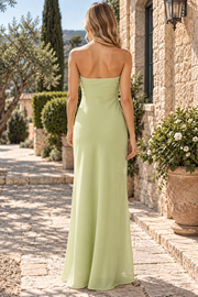 Green Strapless A-Line Scoop Neck Long Prom Formal Dress