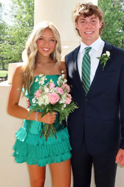 Green Strapless Sleeveless Ruffles A-Line Satin Homecoming Dress