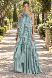 Elevate your evening with this stunning halter A-line dress designed for prom and formal celebrations. The sleeveless silhouette and elegant backless cut create a sophisticated, modern look that commands attention.&nbsp;