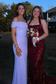 Halter Sparkly Mermaid Sequined Pleats Sleeveless Long Prom Dress
