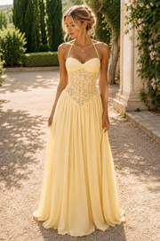 Halter Sweetheart A-Line Empire-Waist Sleeveless Chiffon Prom Dress