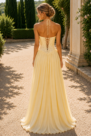 Halter Sweetheart A-Line Empire-Waist Sleeveless Chiffon Prom Dress