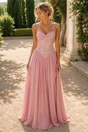 Halter Sweetheart A-Line Empire-Waist Sleeveless Chiffon Prom Dress