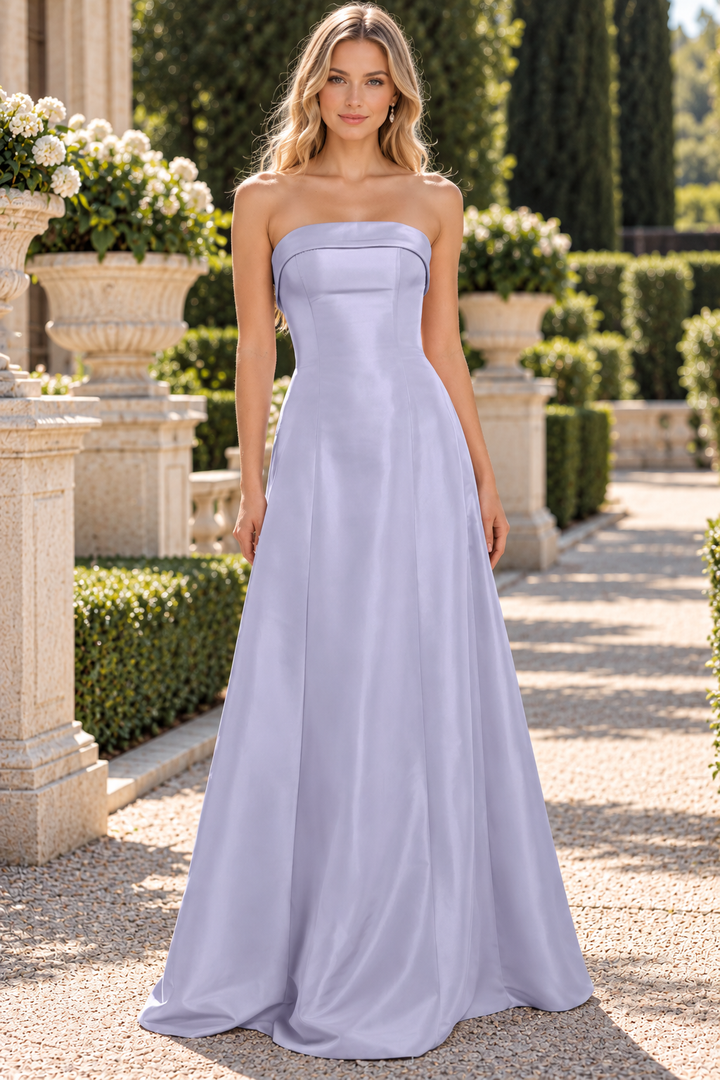 Lilac A-Line Strapless Empire-Waist Sleeveless Long Prom Formal Dress