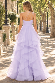 Lilac One Shoulder Ruffles Empire-Waist A-Line Prom Dress
