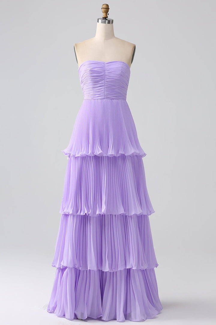 Strapless Multi-Layer Long Formal Dress in lavender