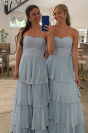 Emerald Green Strapless Multi-Layer Long Formal Dress