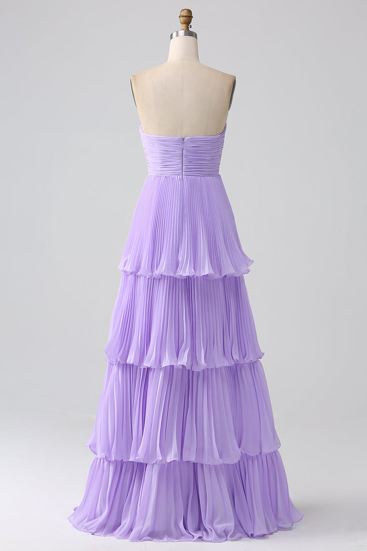 Strapless Multi-Layer Long Formal Dress in lavender
