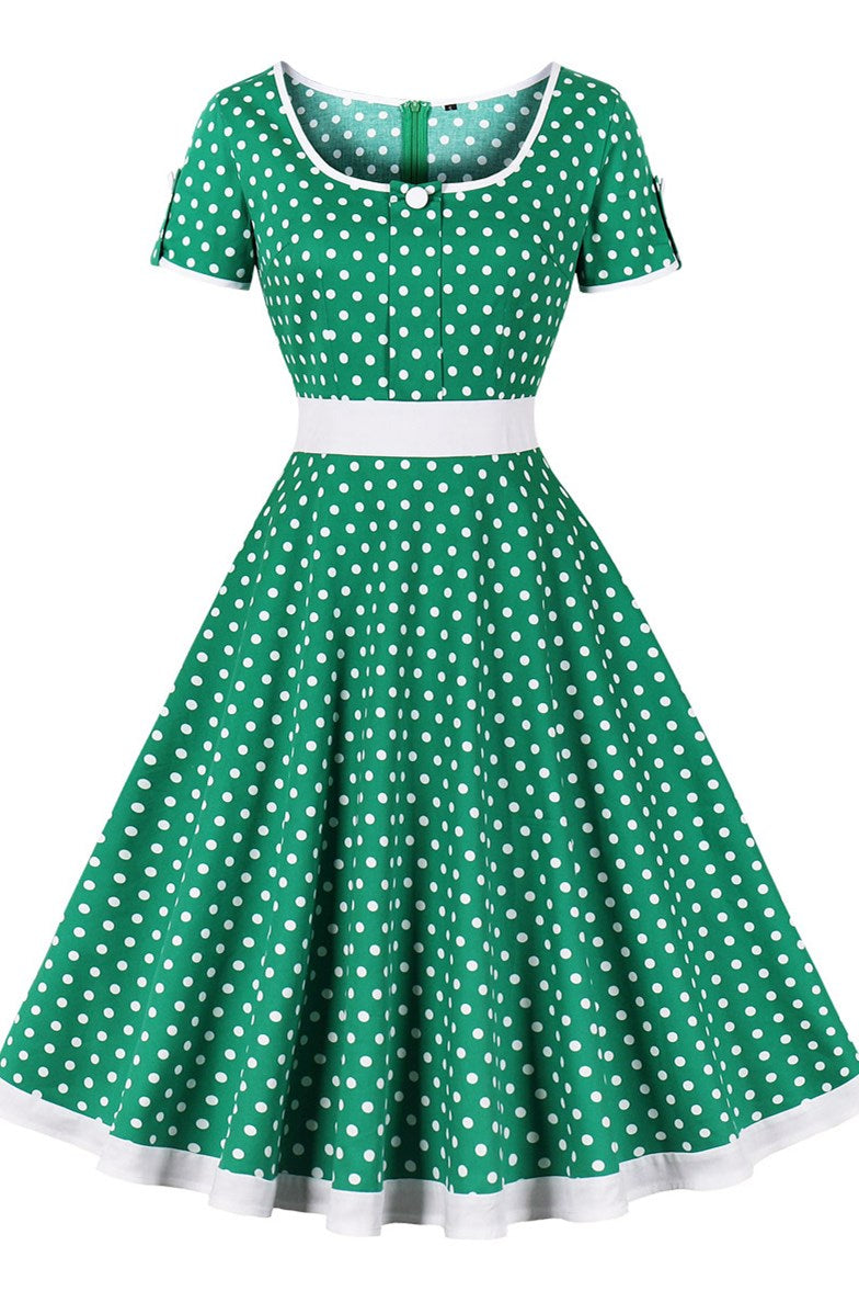 Vintage Polka Dot Short Sleeve A-Line Midi Dress Modsele Vintage Polka Dot Short Sleeve A-Line Midi Dress Modsele