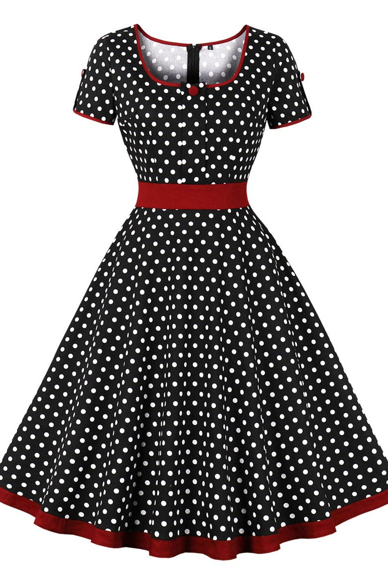 Vintage Polka Dot Short Sleeve A-Line Midi Dress Modsele Vintage Polka Dot Short Sleeve A-Line Midi Dress Modsele