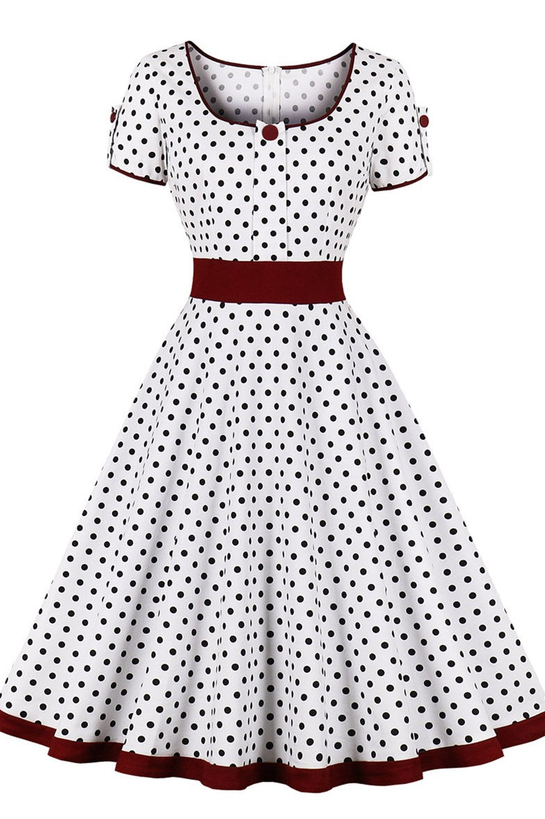 Vintage Polka Dot Short Sleeve A-Line Midi Dress Modsele Vintage Polka Dot Short Sleeve A-Line Midi Dress Modsele