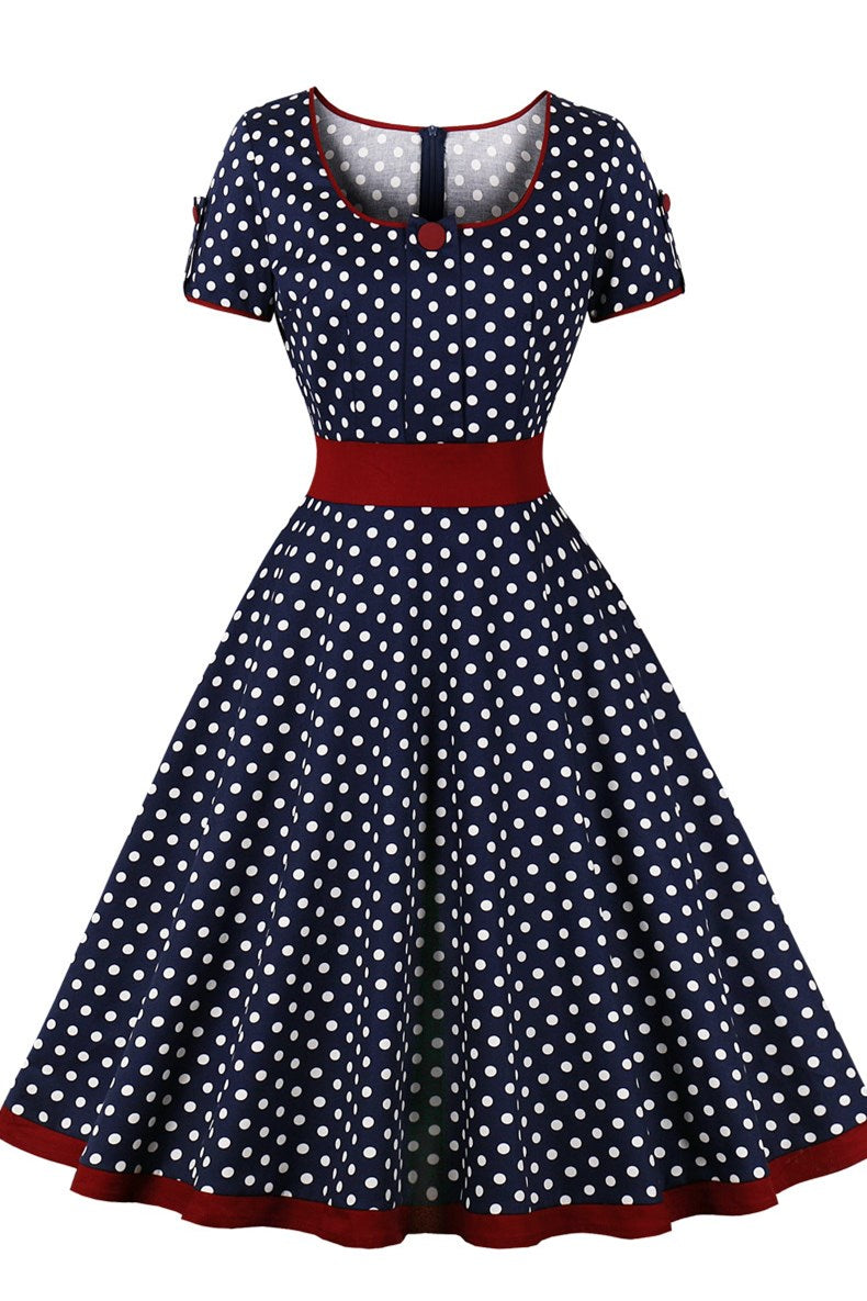 Vintage Polka Dot Short Sleeve A-Line Midi Dress – Modsele