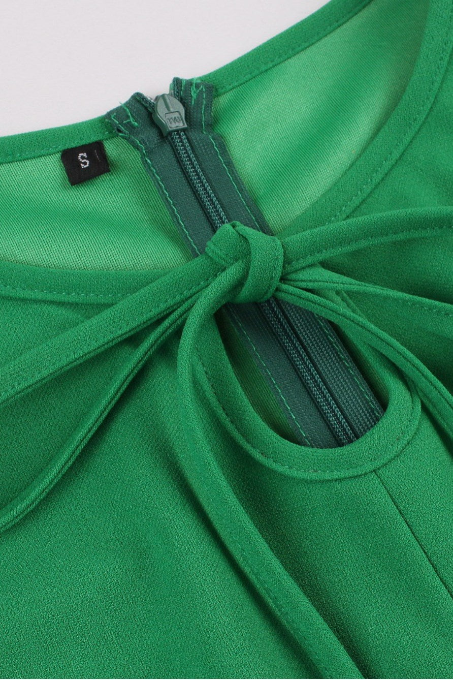 1950s Green Keyhole Short Sleeve A-Line Midi Dress