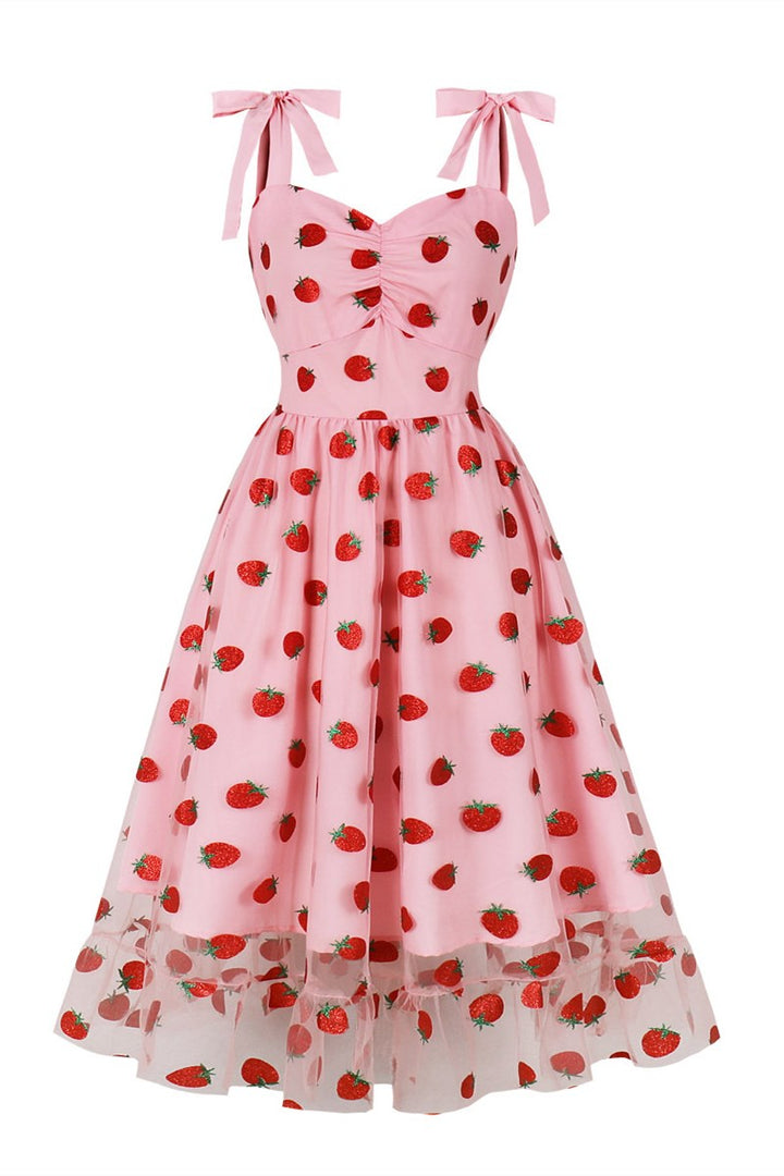 White Sequin Embroidered Bow Strap Vintage Midi Dress