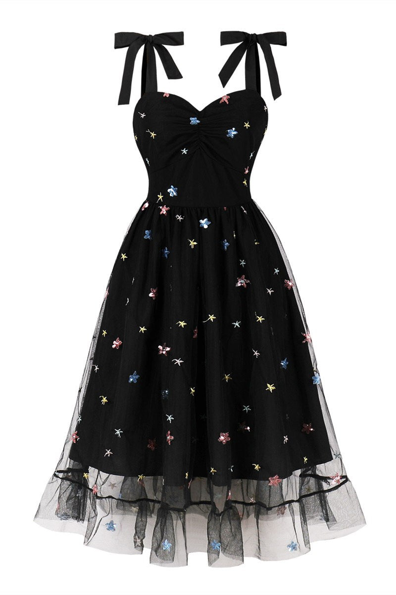 White Sequin Embroidered Bow Strap Vintage Midi Dress Modsele White Sequin Embroidered Bow Strap Vintage Midi Dress Modsele