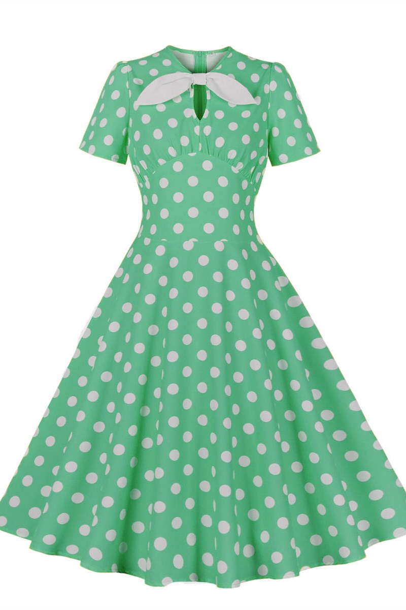 Audrey Hepburn' Style Polka Dot Short Sleeve Midi Dress – Modsele Audrey Hepburn' Style Polka Dot Short Sleeve Midi Dress – Modsele