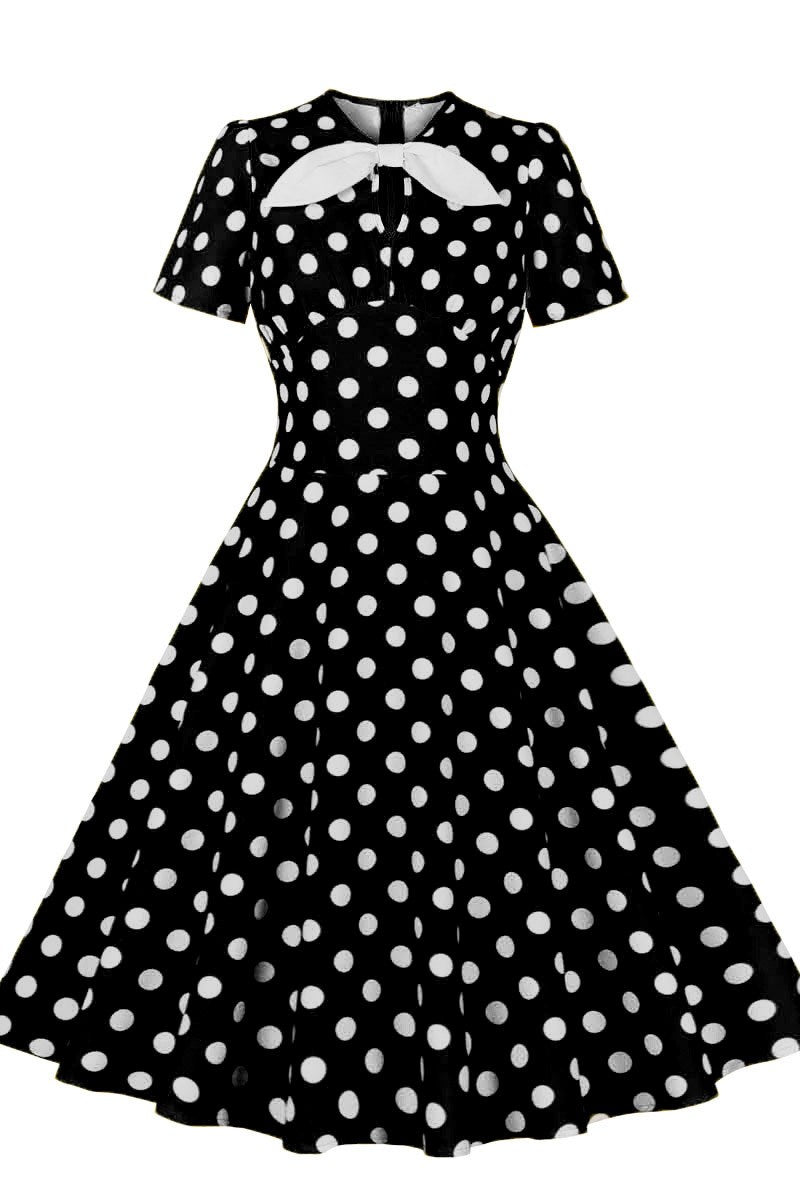 Audrey Hepburn' Style Polka Dot Short Sleeve Midi Dress Modsele Audrey Hepburn' Style Polka Dot Short Sleeve Midi Dress Modsele