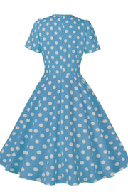 Audrey Hepburn' Style Polka Dot Short Sleeve Midi Dress